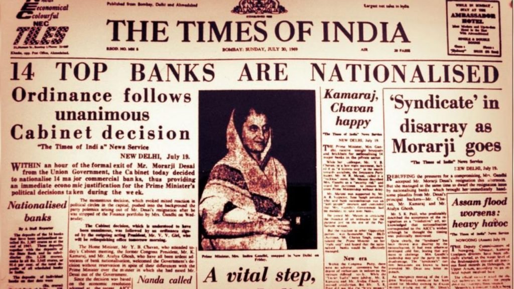 indira gandhi nationalize 14 private bank